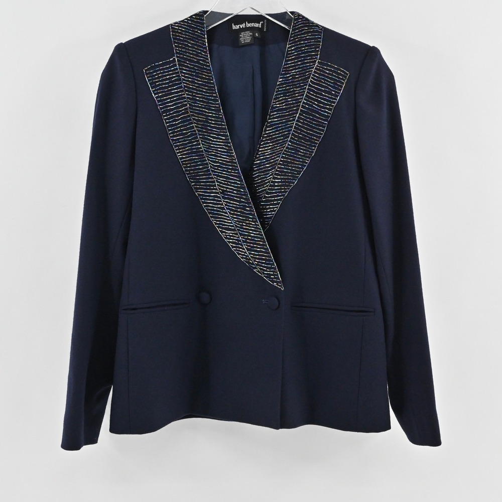 Vtg Harve Benard Womens Wool Beaded Blazer Size 6 Luxurious Embellished Jacket‎